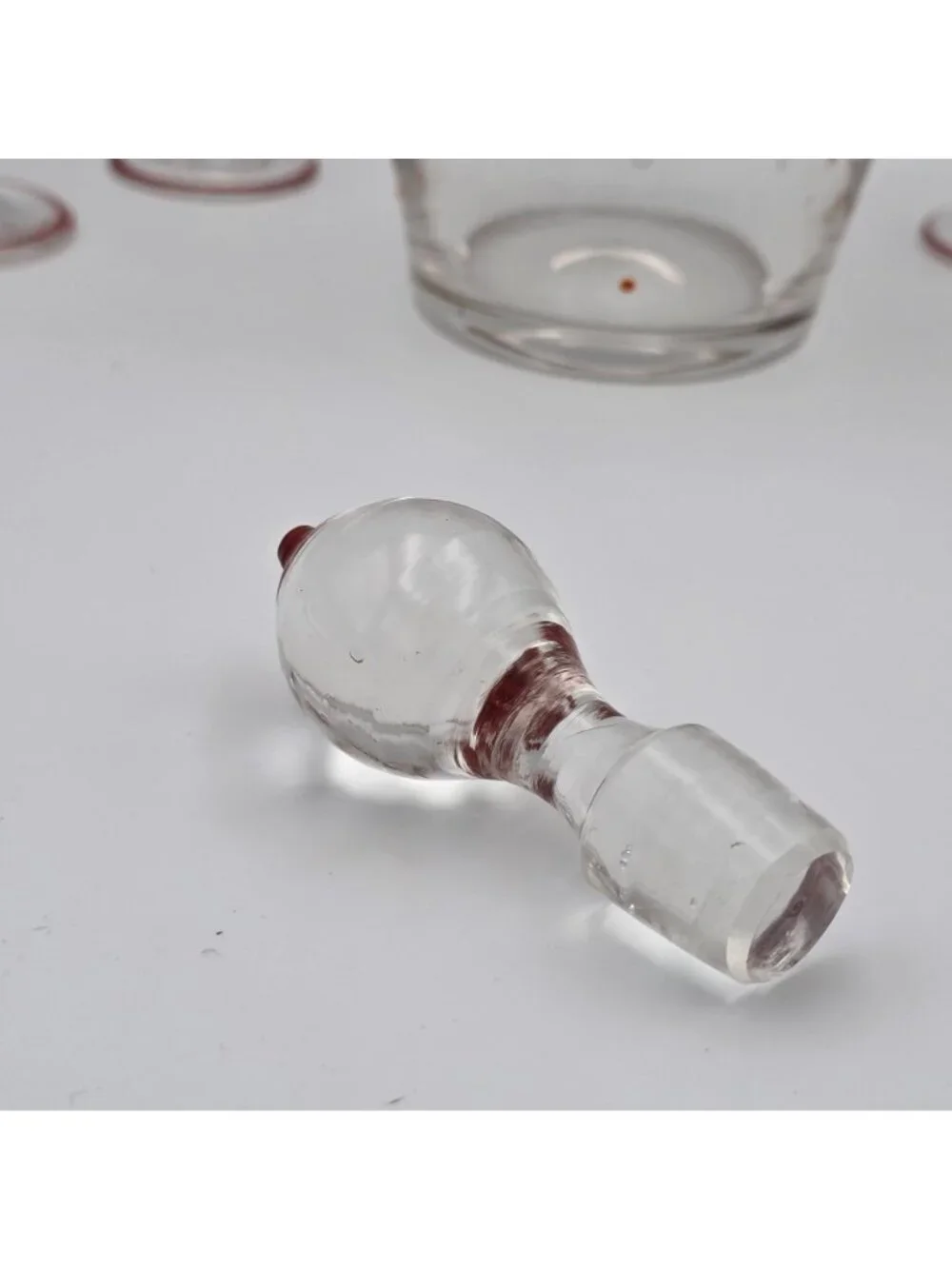 Hand-Painted Glass Decanter Enamel Flowers Stopper & 6 Shot Glasses Art Deco